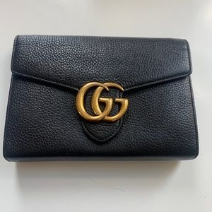 Gucci Black Marmont Clutch Handbag GG Calfskin